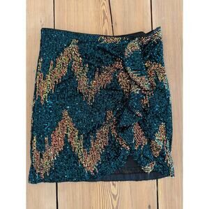 NWT Skies Are Blue Sequin Mini Skirt Medium Orange Blue